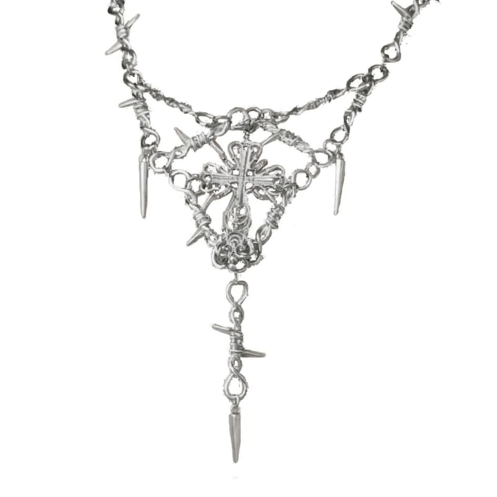 Wholesale Niche Design Sense Ins Thorn Cross Pendant Clavicle Chain Heart Internet Celebrity Hip-Hop Didi Bouncing Cold Wind Necklace